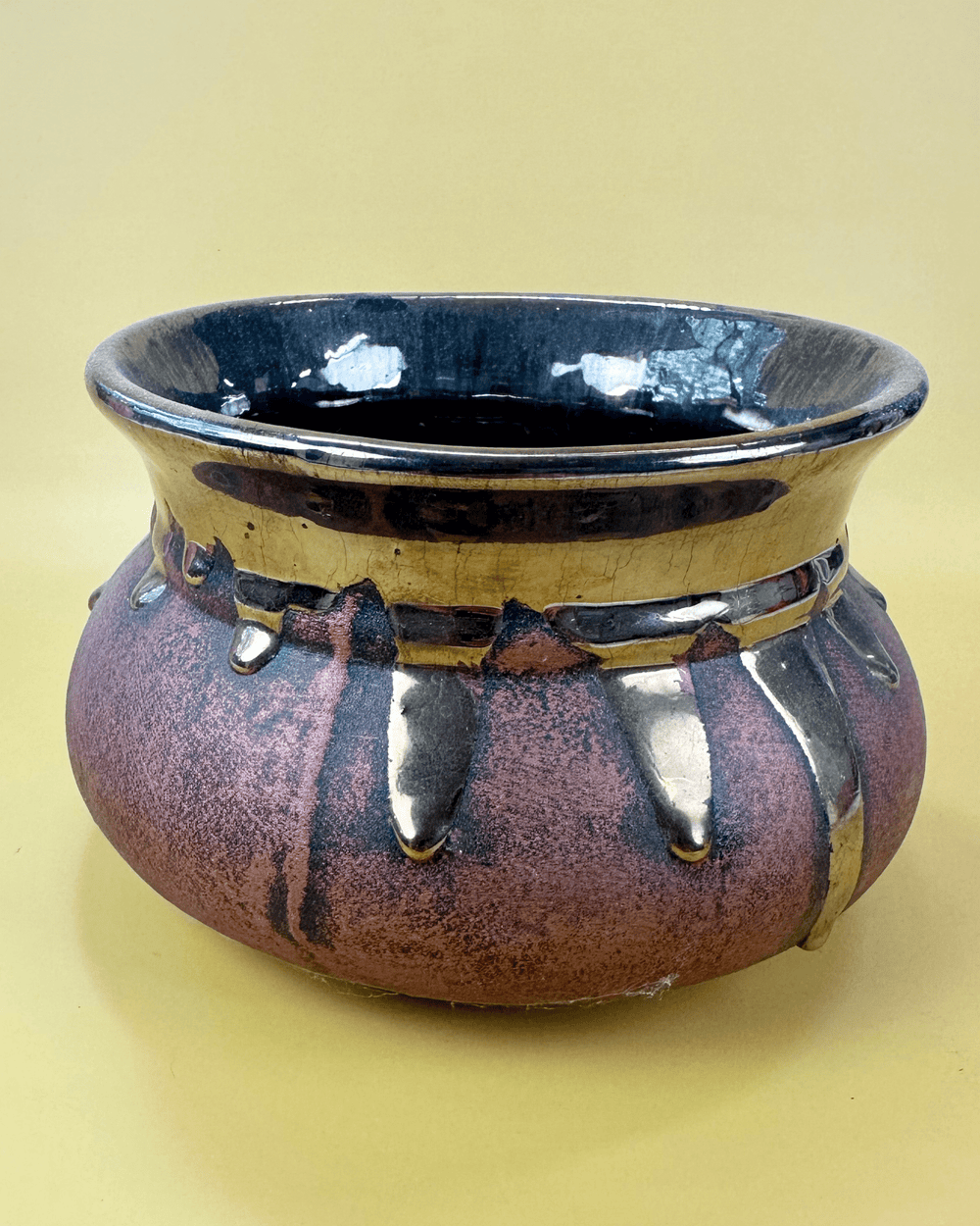 Brick Red Planter with Metallic Gold Glaze Rim - Native Gardeners