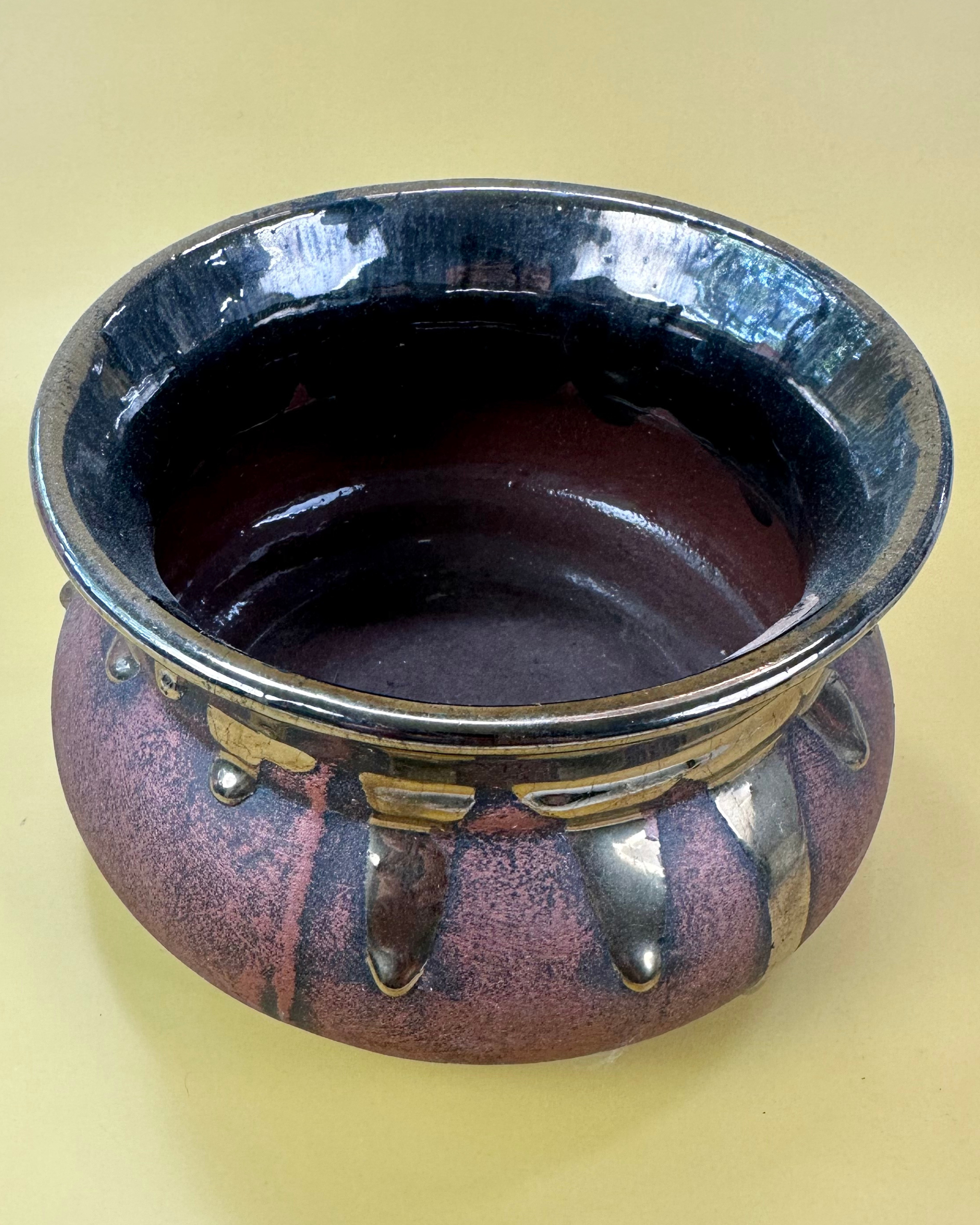 Brick Red Planter with Metallic Gold Glaze Rim