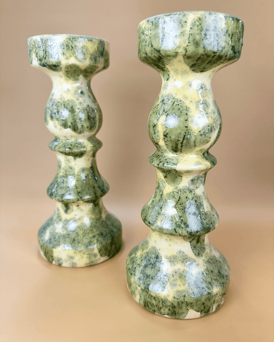 Glazed Ceramic Candlesticks-Pair - Native Gardeners