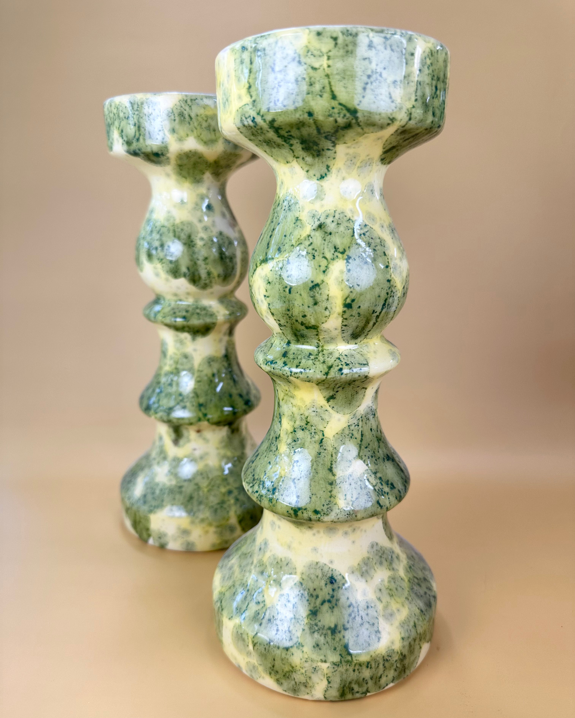 Glazed Ceramic Candlesticks-Pair