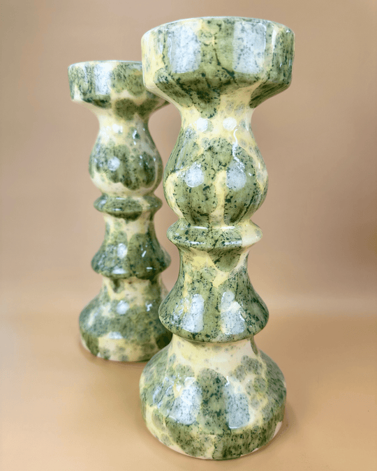 Glazed Ceramic Candlesticks-Pair - Native Gardeners