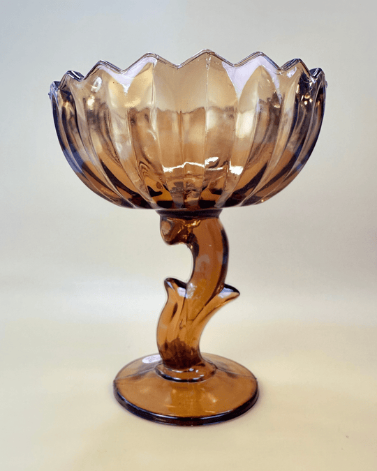 Amber Glass Flower Compote