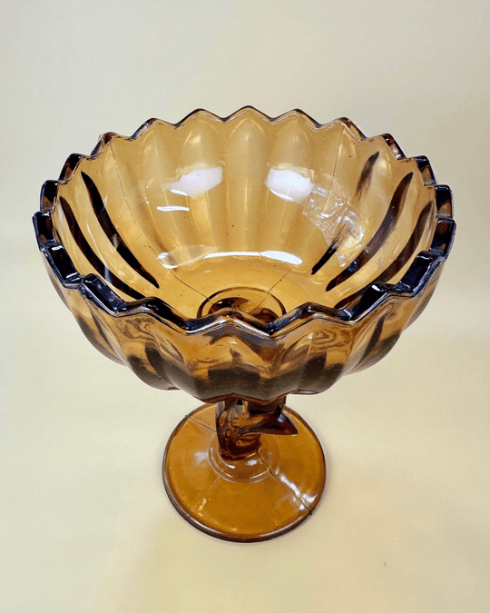 Amber Glass Flower Compote top