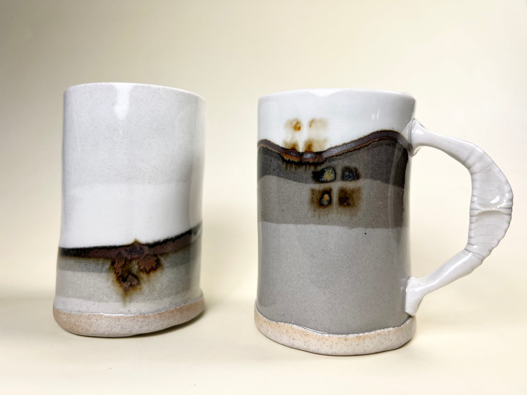 Pair of 1980 Modern Studio Pottery Cups in Gray - Native Gardeners