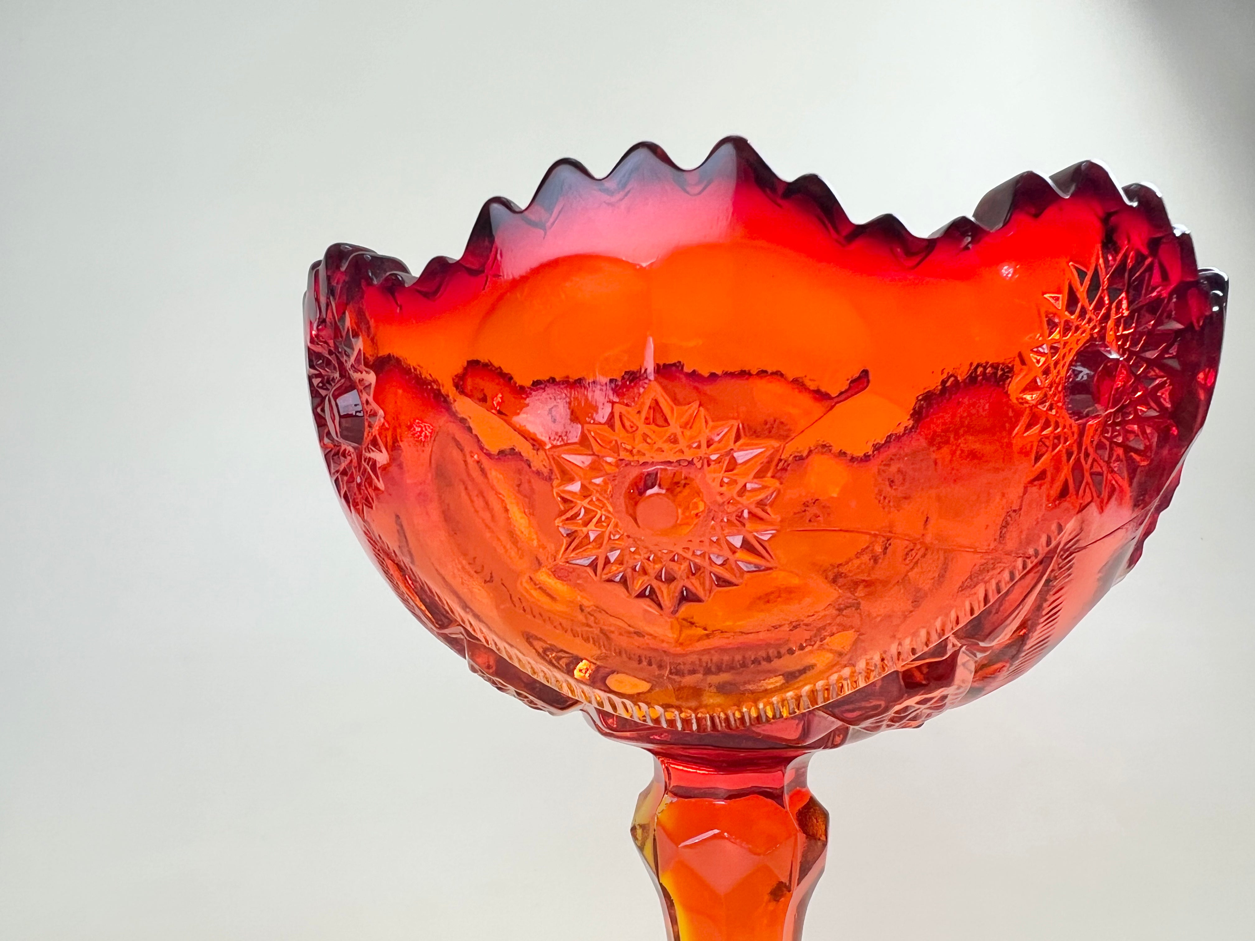 Orange and Yellow Amberina Glass Compote