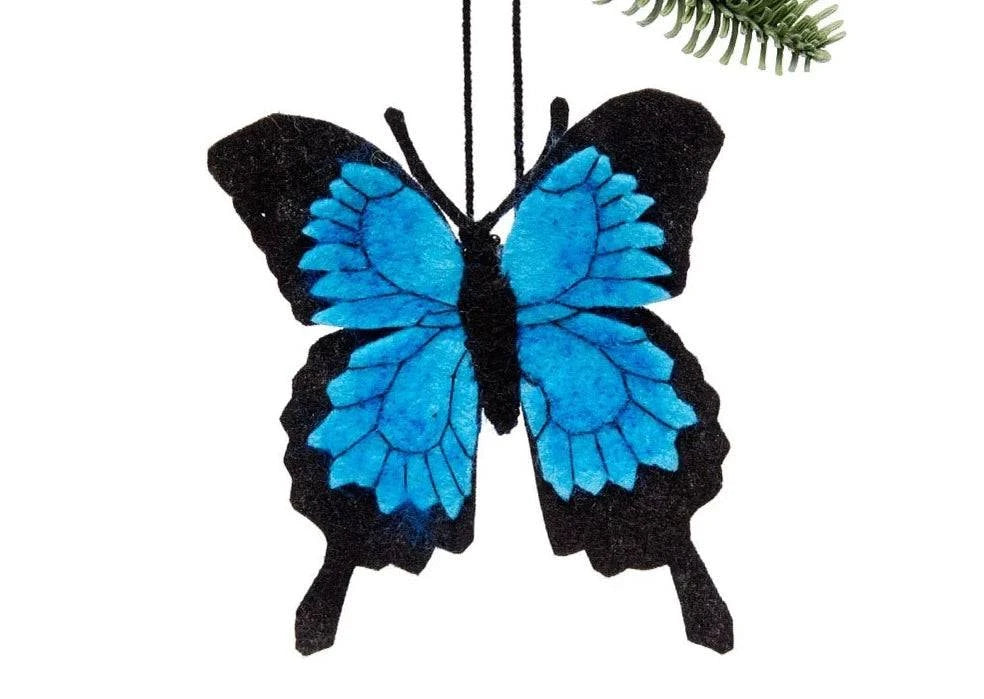 Blue Butterfly Handmade Felt Ornament - Native Gardeners