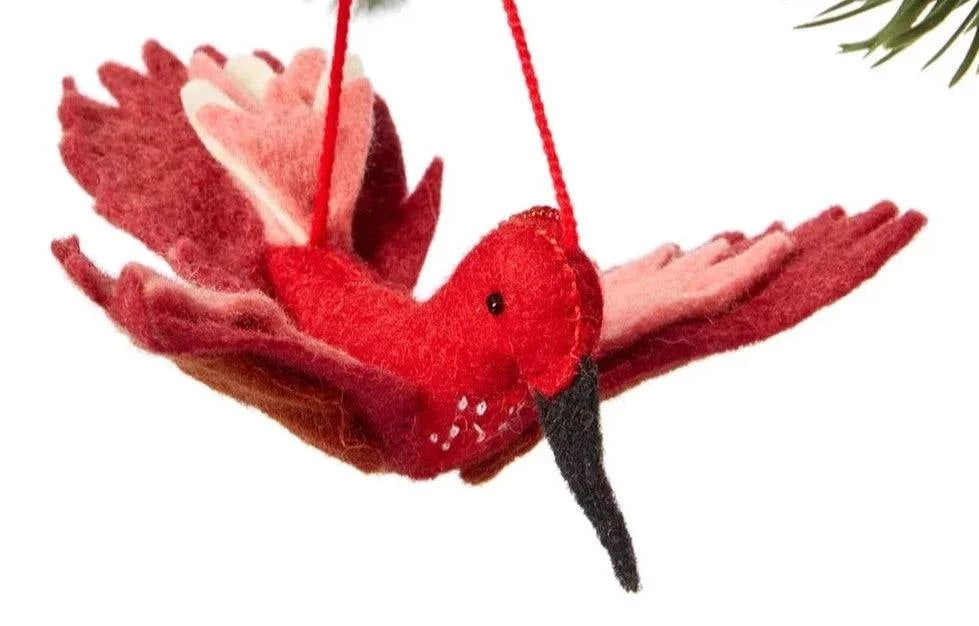 Red Hummingbird Handmade Felt Ornament - Native Gardeners